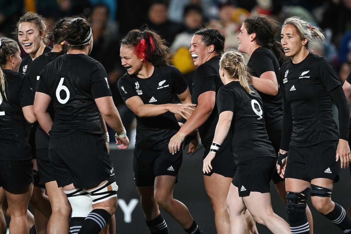 The Black Ferns celebrate a try to Ruby Tui. Photo / Photosport