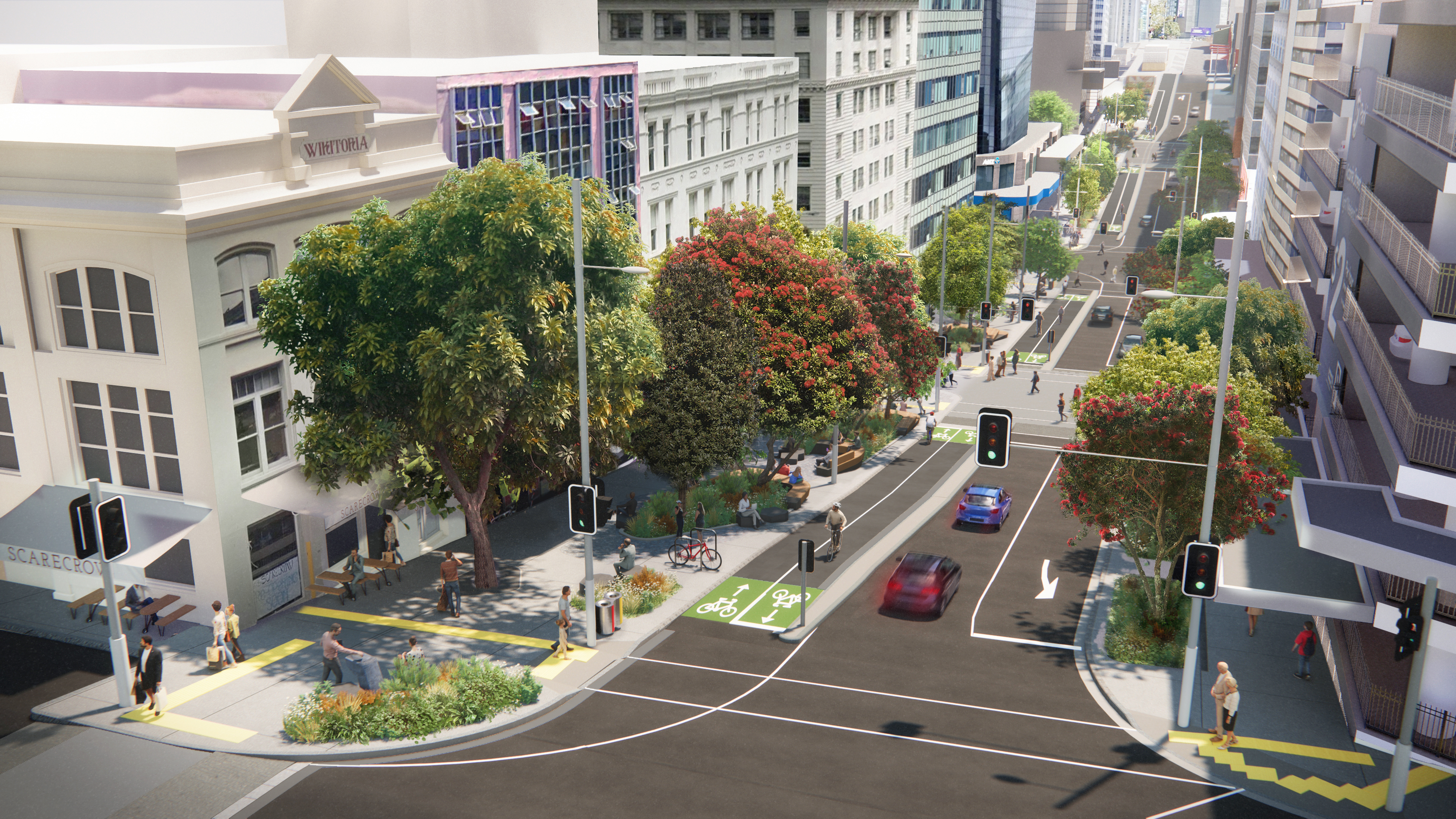 An artist's impression of what Victoria St will look like after the completion of the Midtown upgrade. 