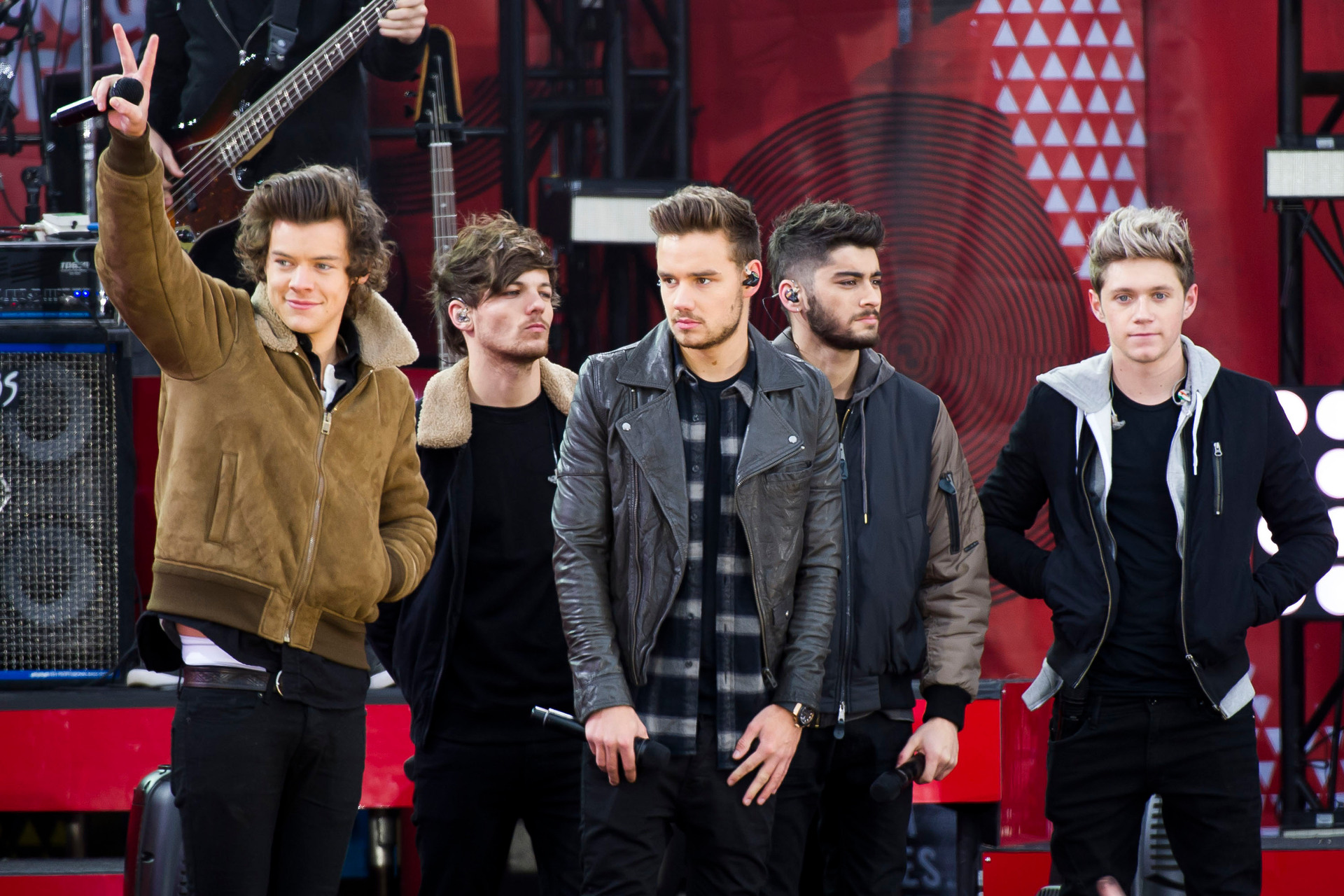 One Direction members, from left, Harry Styles, Louis Tomlinson, Liam Payne, Zayn Malik and Niall Horan on ABC's 