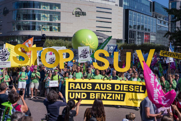Protest at the Frankfurt Auto Show, 2019. Photo / Supplied