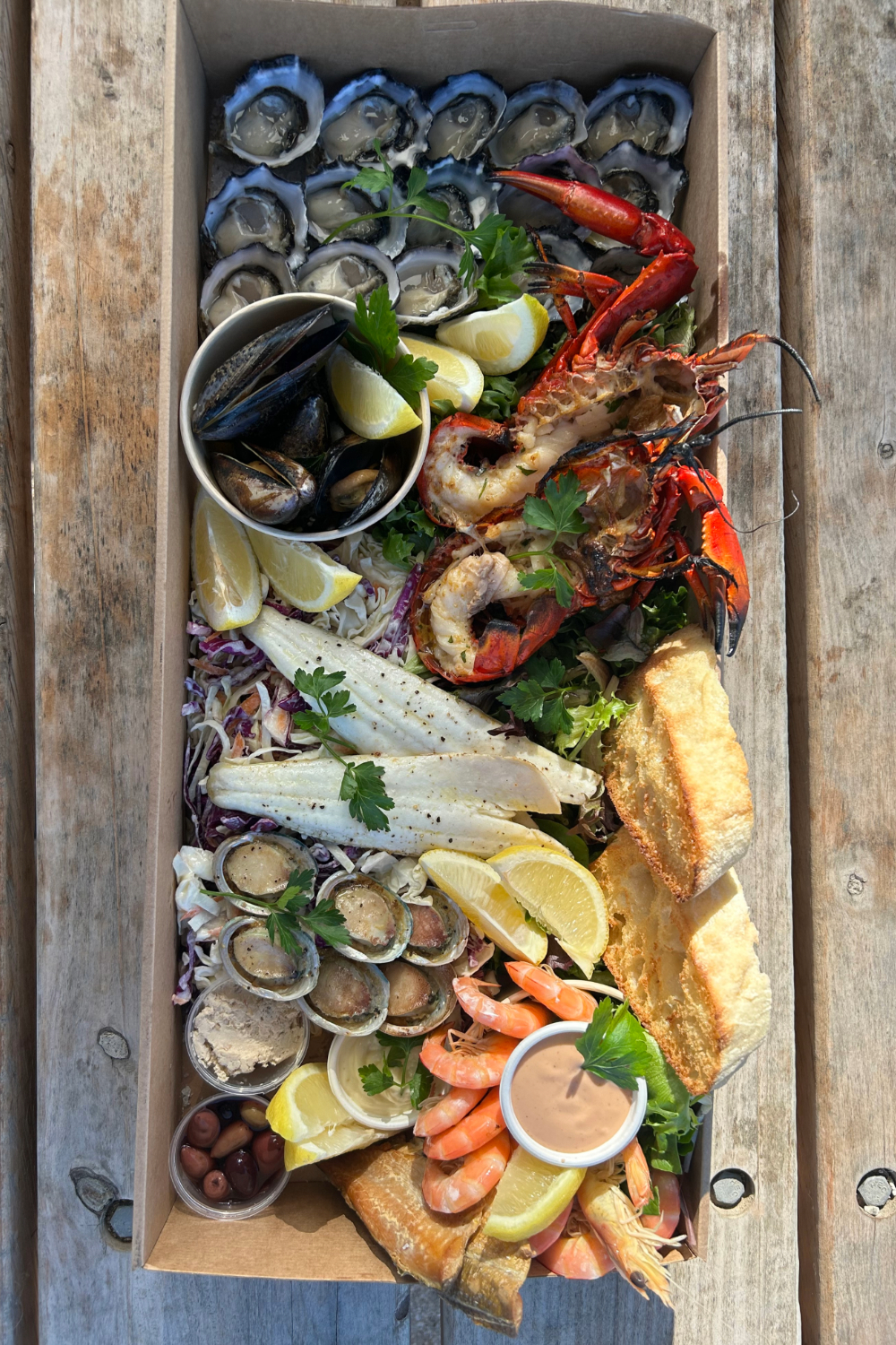 A seafood platter from The Oyster Farm Shop, a one-stop shop for the region’s ocean bounty.
