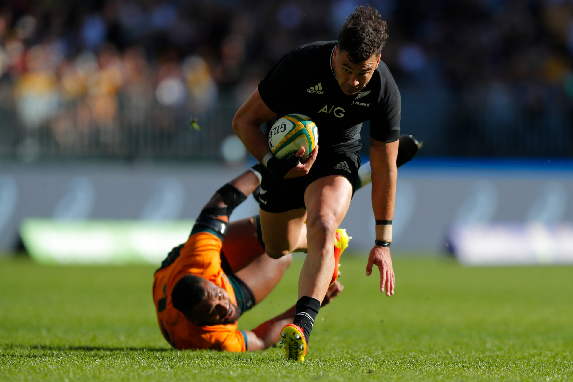 David Havili runs away for his second try in the third Bledisloe Cup test in Perth. Photo / Getty