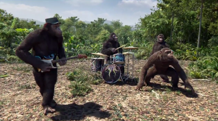 Coldplay got suited up for this CGI depiction of the group as gorillas for their new video.