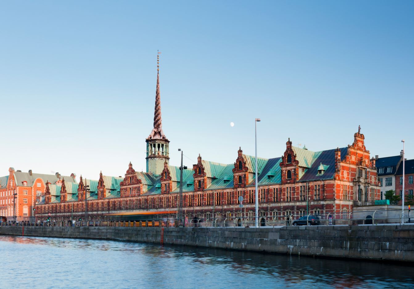 The former 17th century stock exchange, Børsen, with its four dragon tails-entwined spire rising upwards. Photo / Getty Images