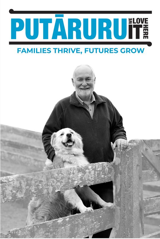 Former Putaruru College deputy principal Dave Shaw is proud to feature on the signage of his adopted home.