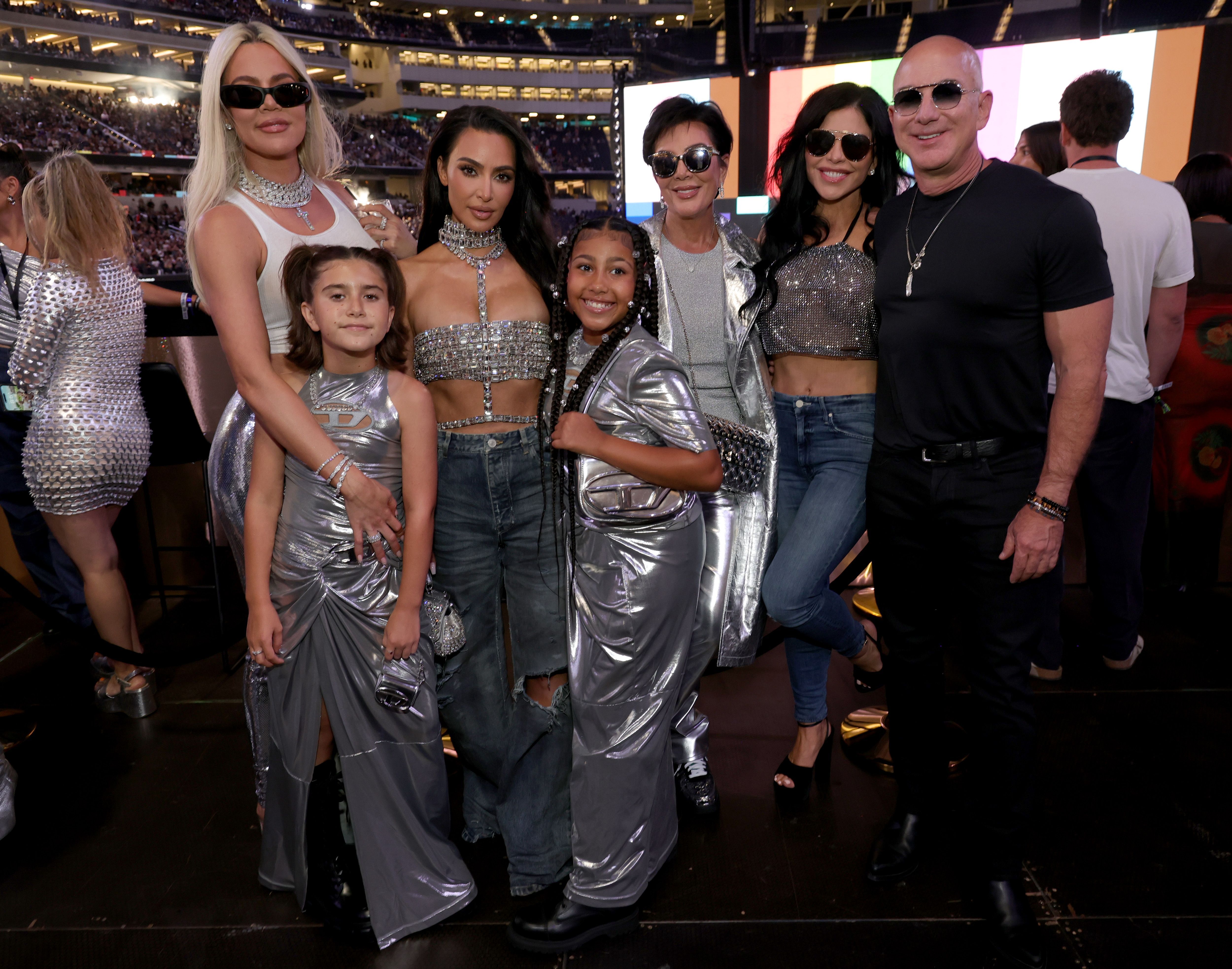 Khloé Kardashian, Penelope Disick, Kim Kardashian, North West, Kris Jenner, Lauren Sanchez and Jeff Bezos attend the Renaissance World Tour at SoFi Stadium. Photo / Getty Images