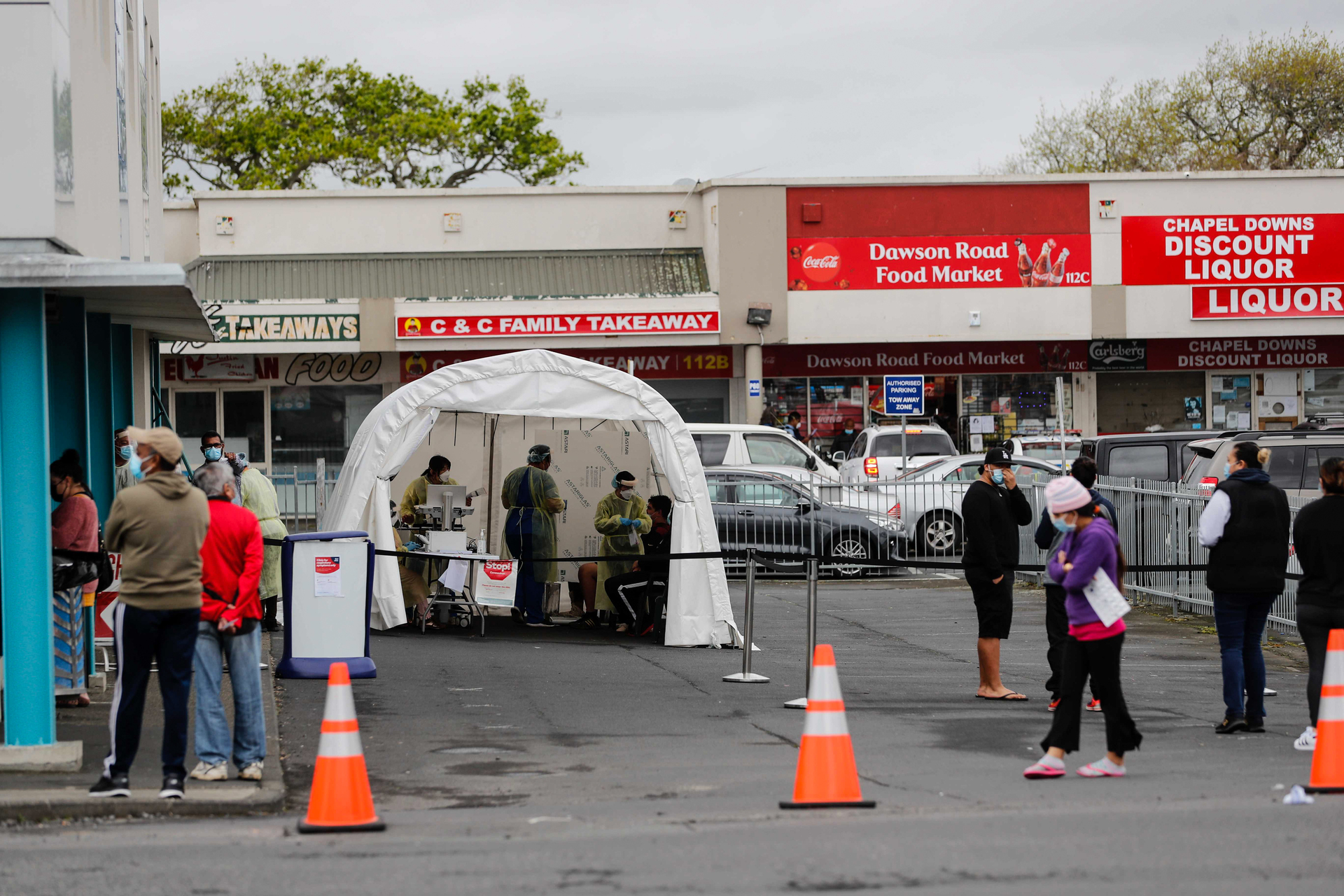 Pop-up Covid-19 testing at the Dawson Rd shopping centre in Clover Park, Auckland. Photo / Dean Purcell