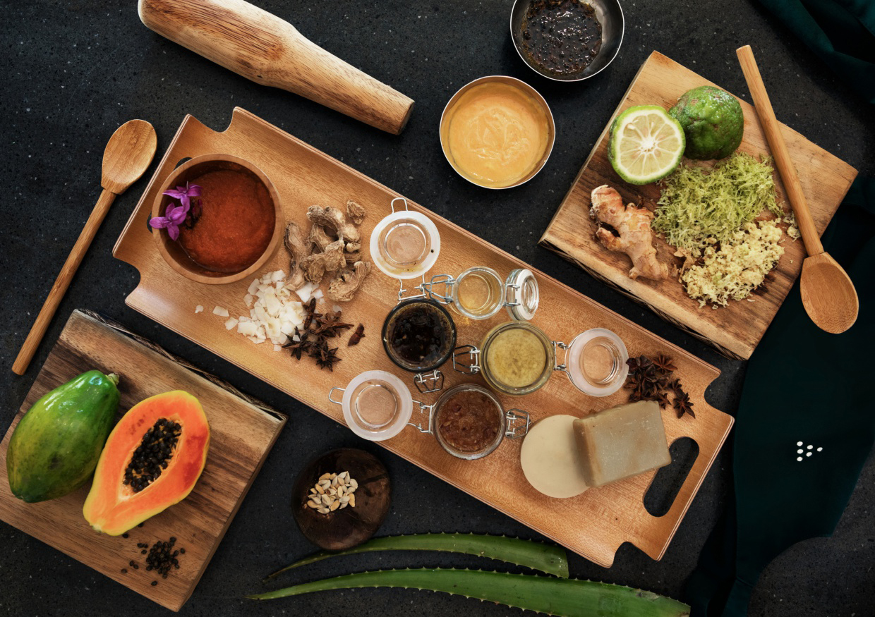 The Alchemy Bar at the Six Senses' spa has herbs, salt, and fruit for masks and scrubs. Photo / Supplied
