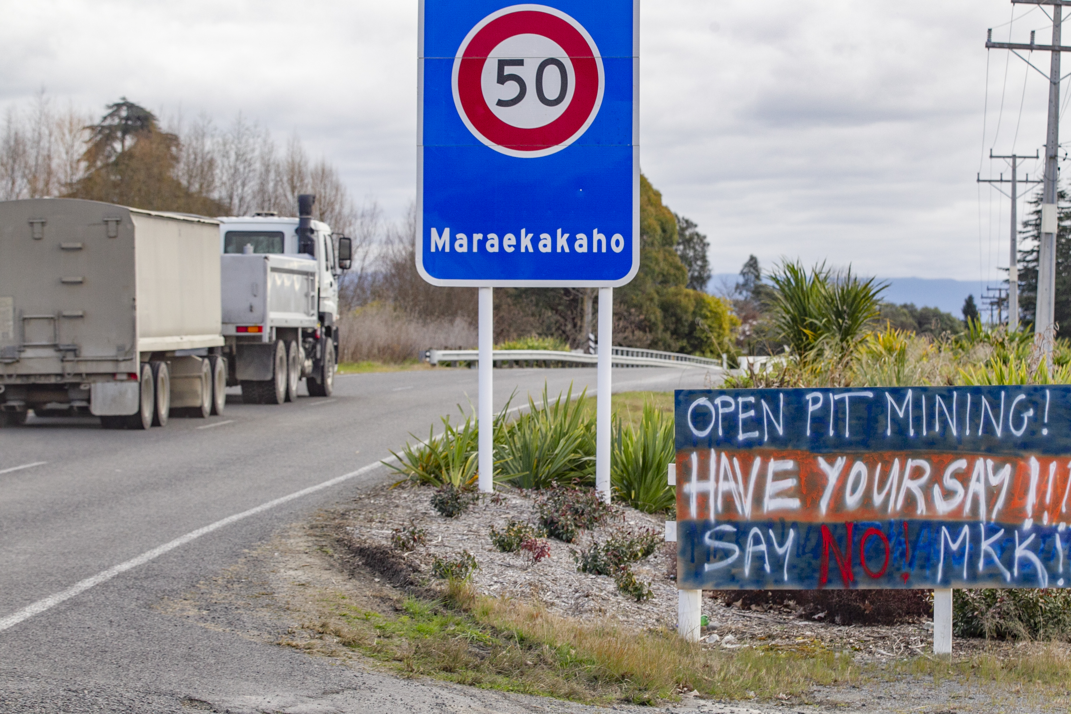 A sign protesting the Tūpore Infrastructure quarry and its expansion at Maraekakaho. Photo / NZME