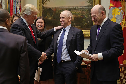 Chris Liddell (centre) with defeated US President Donald Trump. Photo / Getty Images