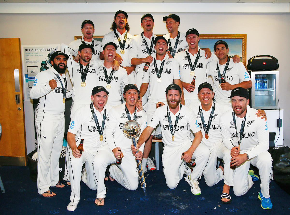 Rubbing it in - Indian players had nowhere to hide as the Black Caps celebrated. Photo/Photosport