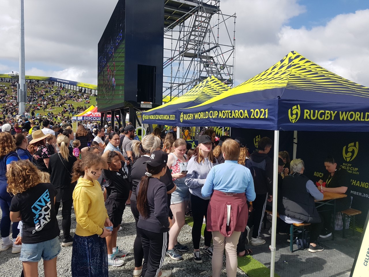 Crowds waiting at the Rugby World Cup action zone at the Northland Events Stadium in Whangārei. Photo / Mike Dinsdale.