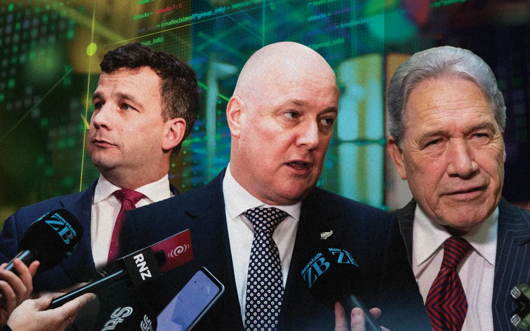 David Seymour, Christopher Luxon and Winston Peters. Photo / RNZ