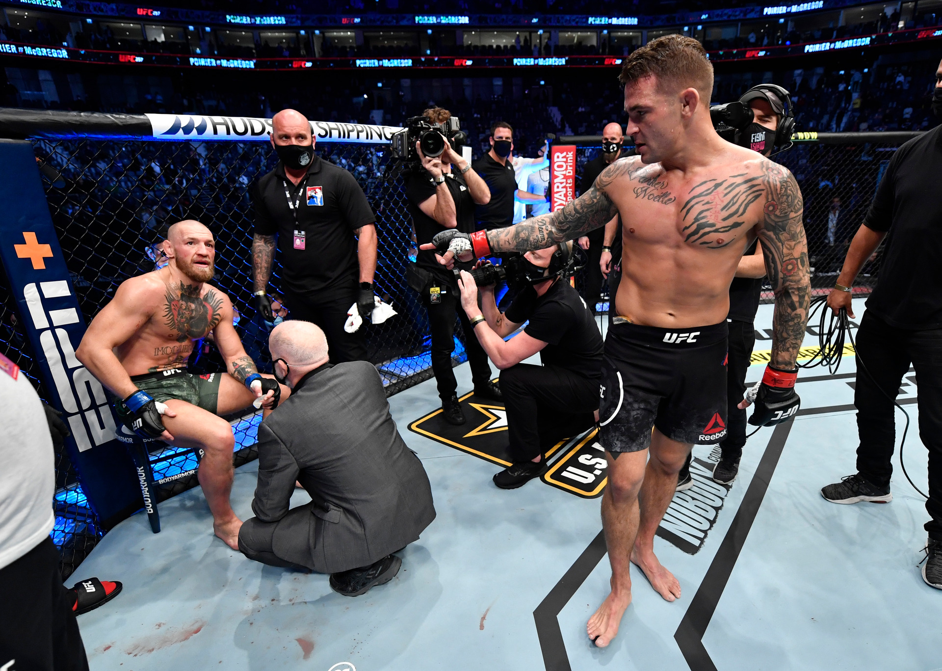 Dustin Poirier beat Conor McGregor by second-round knockout at UFC 257 in Abu Dhabi. Photo / Getty Images