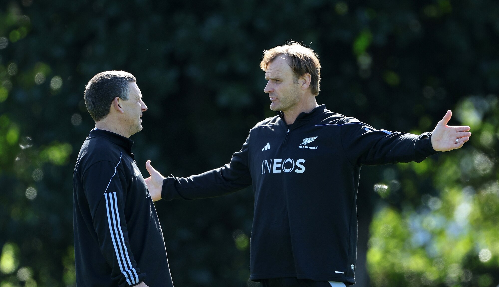 Jason Holland and Scott Robertson at an All Blacks training session. Photo / SmartFrame