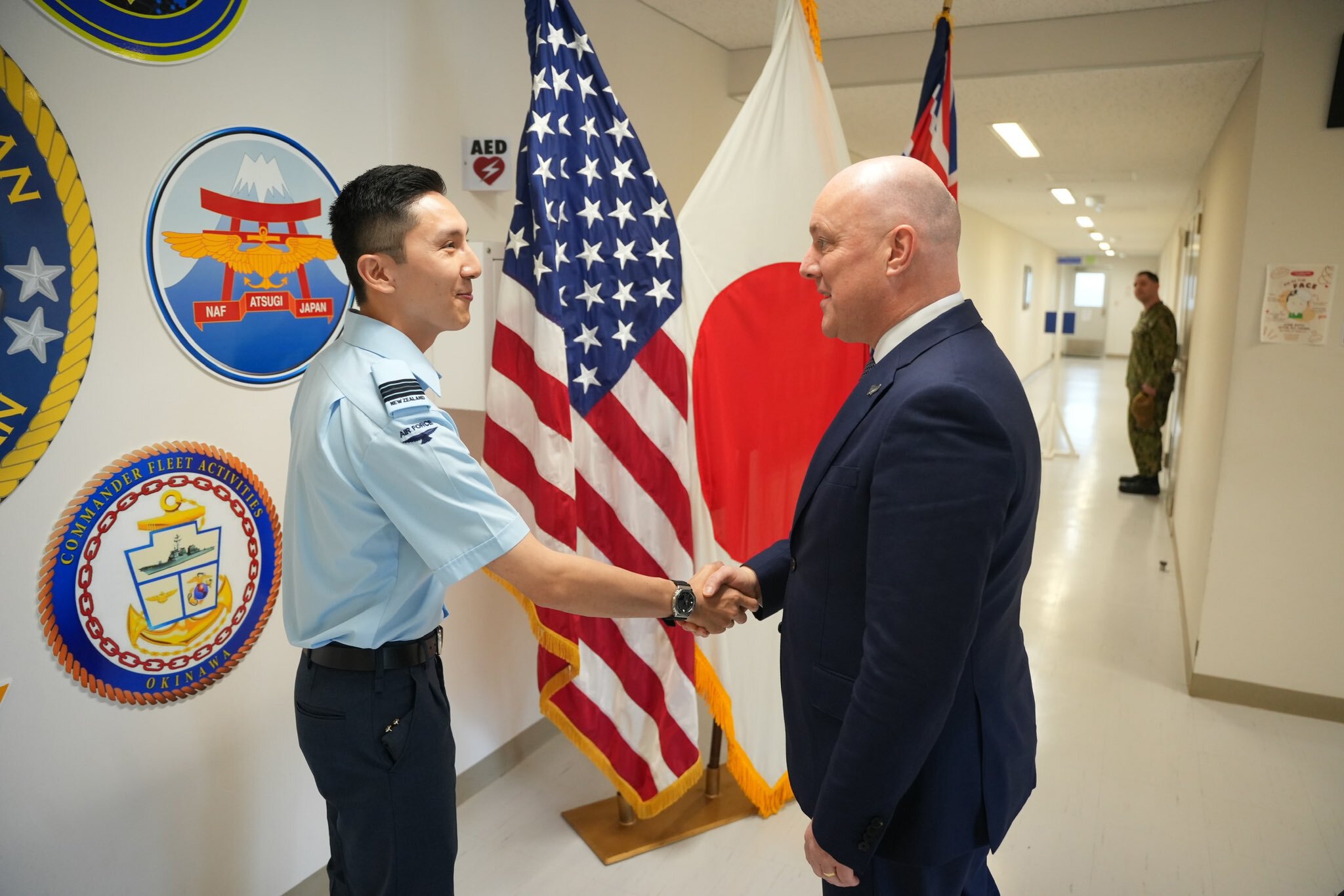 Prime Minister Christopher Luxon meeting personnel at the Yokosuka Naval Base in Tokyo, Japan.