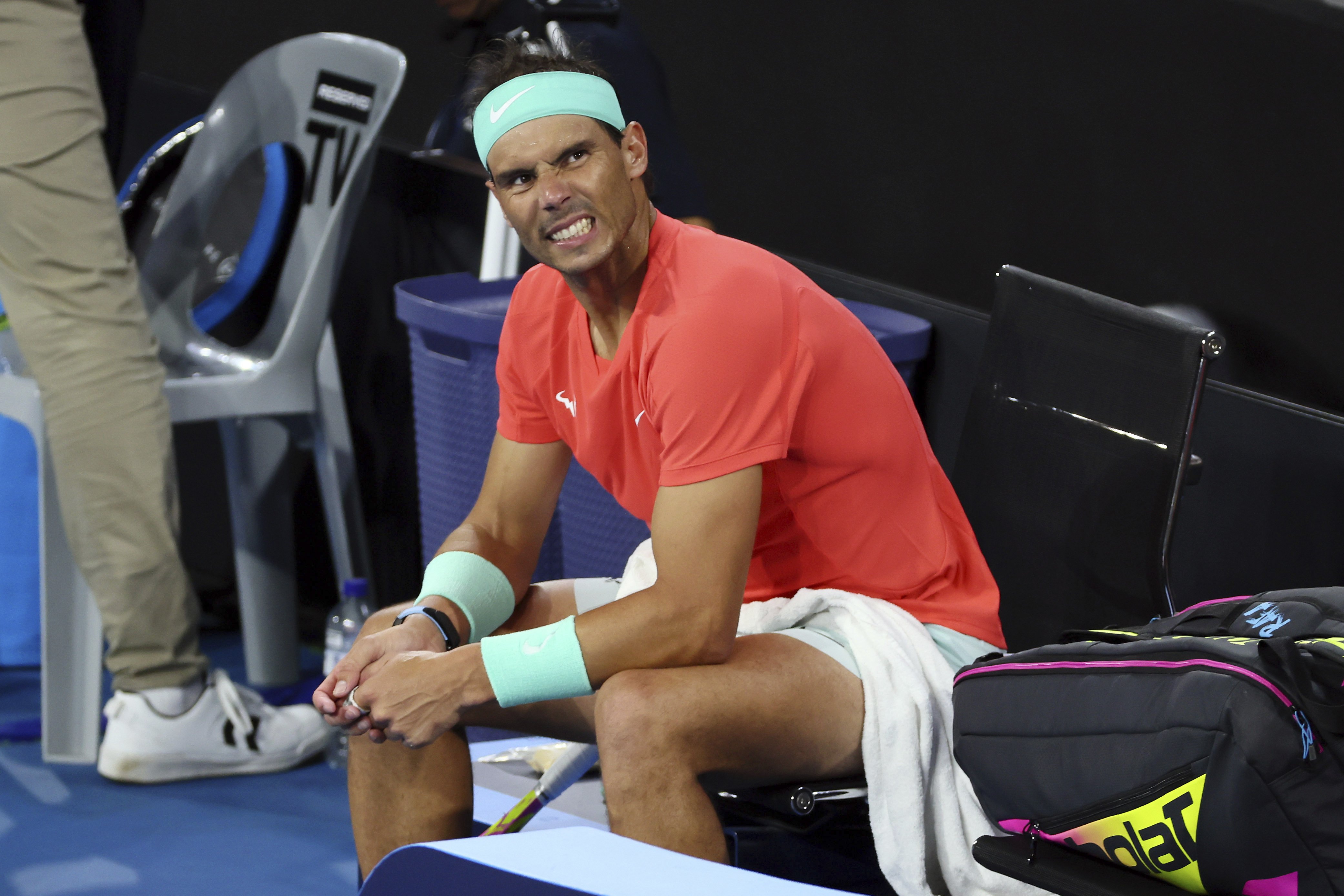 Rafael Nadal of Spain reflects between games in his quarter-final match against Jordan Thompson of Australia during the Brisbane International. Photo / AP
