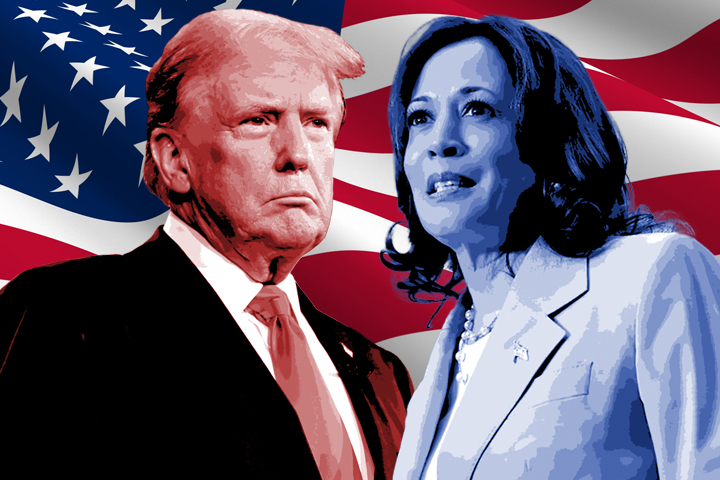 Republican US presidential candidate Donald Trump and Democratic vice-president Kamala Harris. Graphic / NZME
