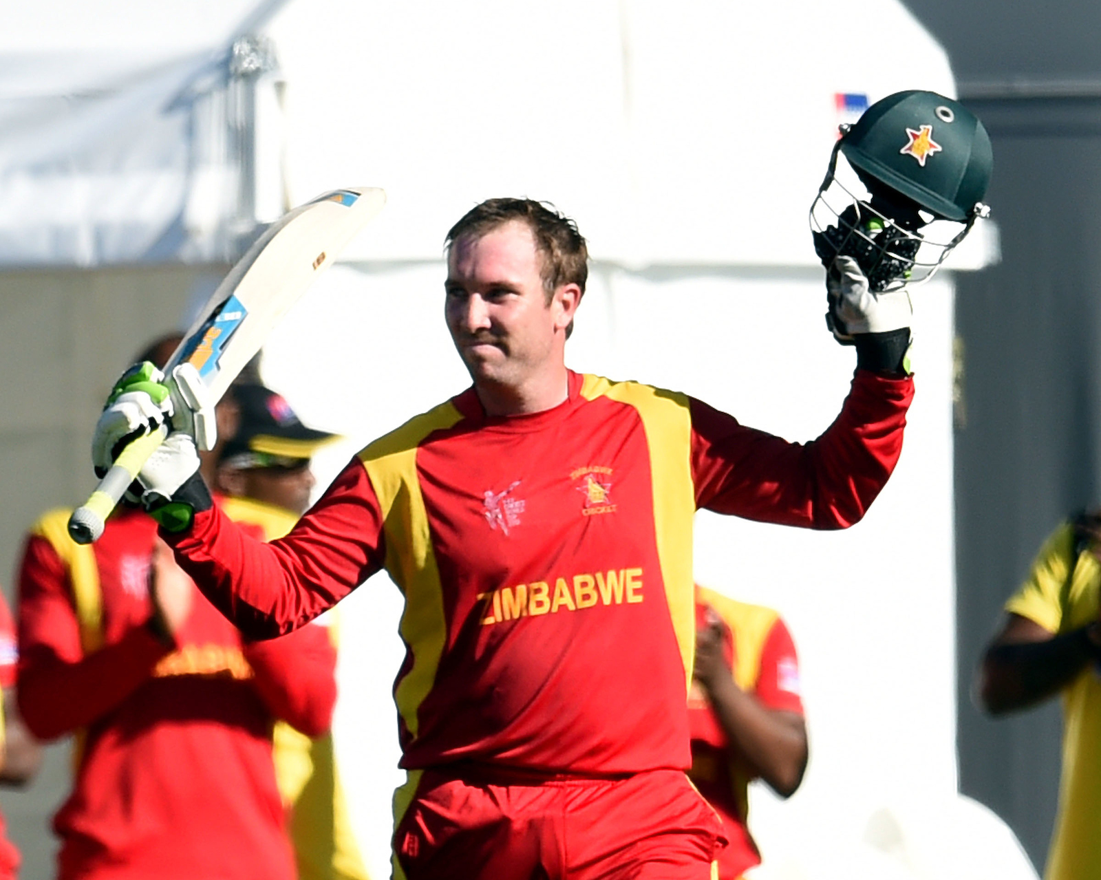Former Zimbabwe captain Brendan Taylor celebrating a century at the ODI 2015 World Cup. Photo / Photosport