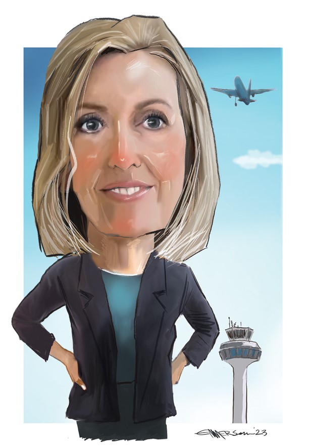 Auckland International Airport CEO Carrie Hurihanganui, as depicted by Rod Emmerson.