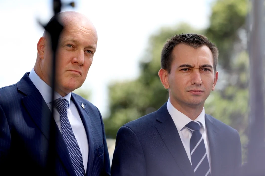 Last month, Transport Minister Simeon Brown (right) announced an end to the regional fuel tax set to take effect at the end of June. Photo / LDR