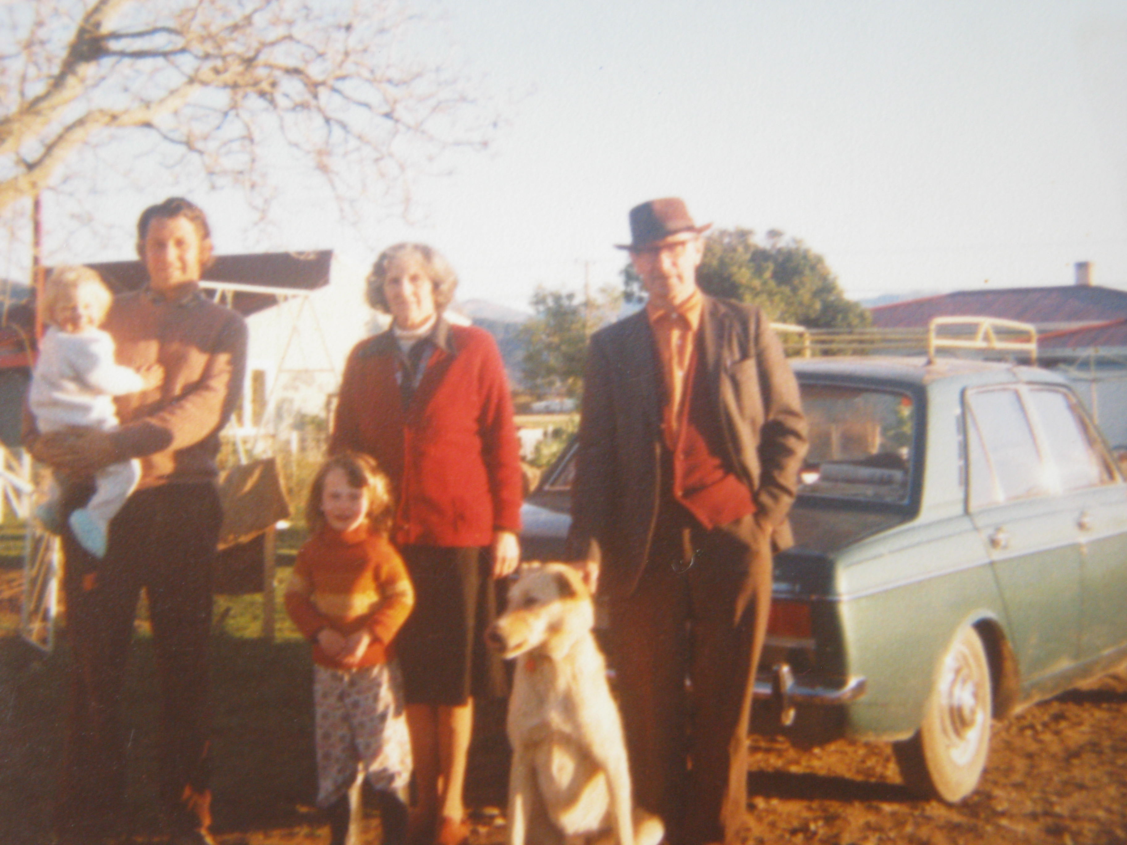 My grandparents, Cyril and Hope Howie, lost their first child, aged two in 1947, to whooping cough. They're pictured visiting my dad, Trevor, and older siblings Brent (left) and Nicola in 1977, before I was born.