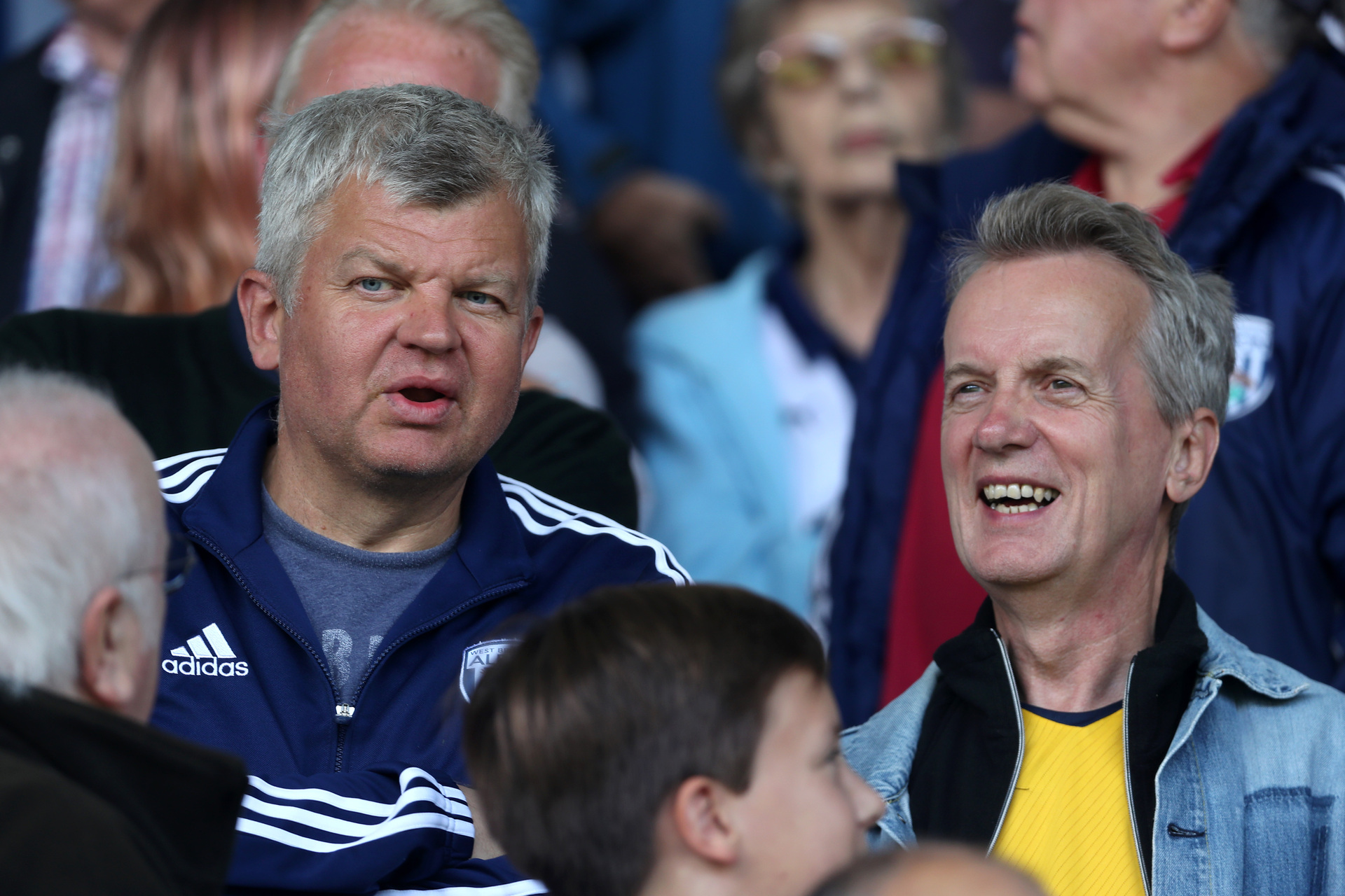 Chiles and comedian Frank Skinner watch West Bromwich Albion play Blackburn Rovers in August 2019. Photo / Getty Images
