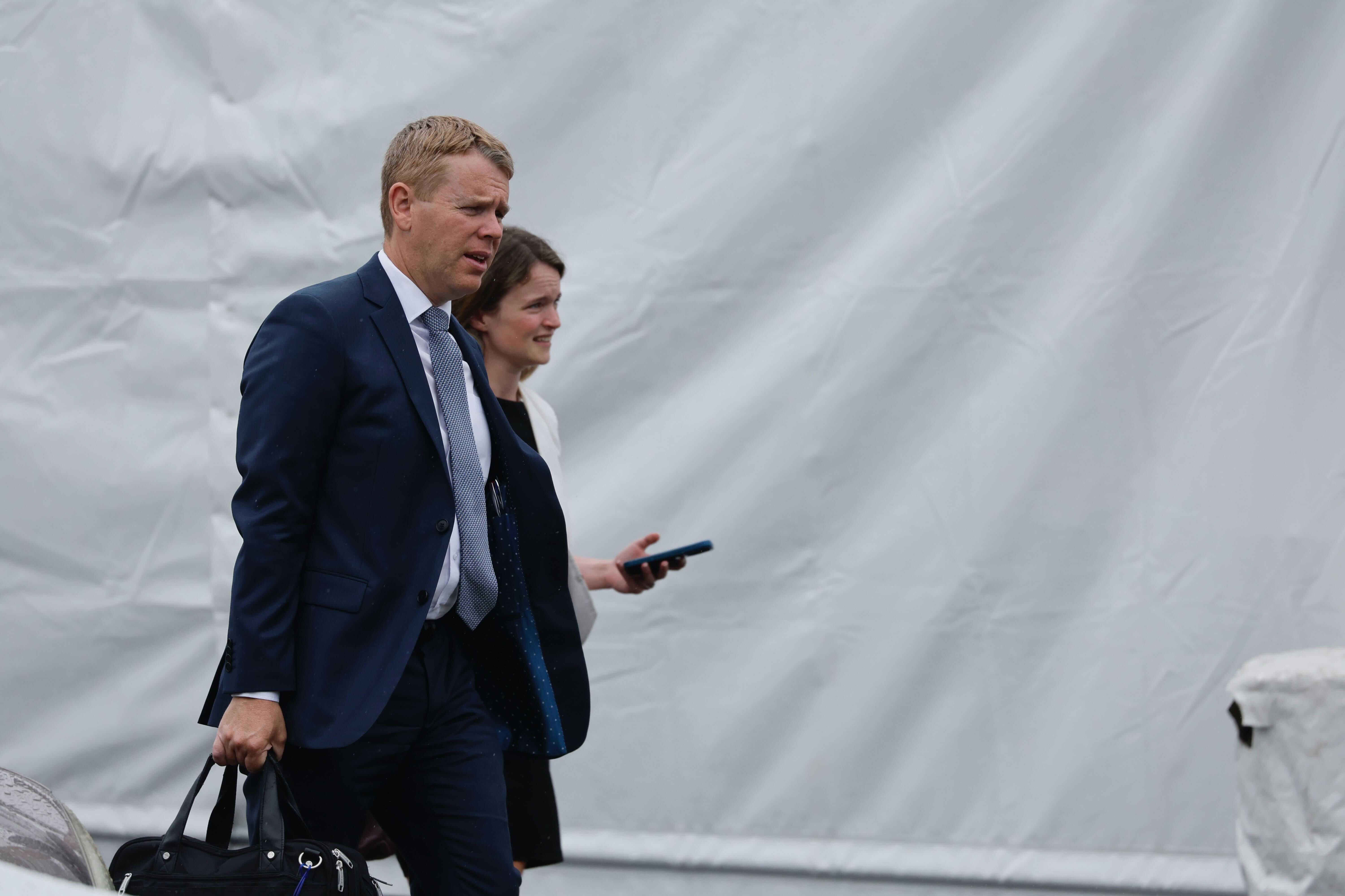 Labour leader Chris Hipkins arrives at  Tīpene Funerals on Hill St in Onehunga to farewell Green MP Fa’anānā Efeso Collins. Photo / Michael Craig