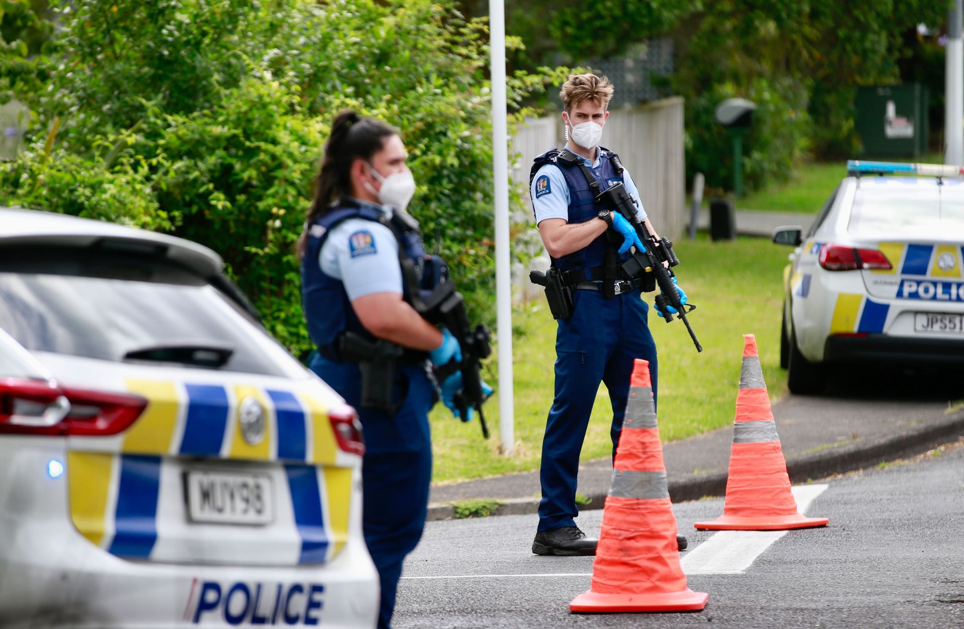 Armed police patrolled Virgo Place in Glen Eden on Wednesday after an altercation allegedly involving a handgun. Photo / NZME