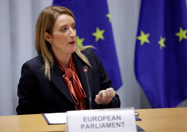 European Parliament president Roberta Metsola. The parliament is amid a corruption scandal, and all work relating to Qatar has been put on hold while an investigation takes place. Photo / AP