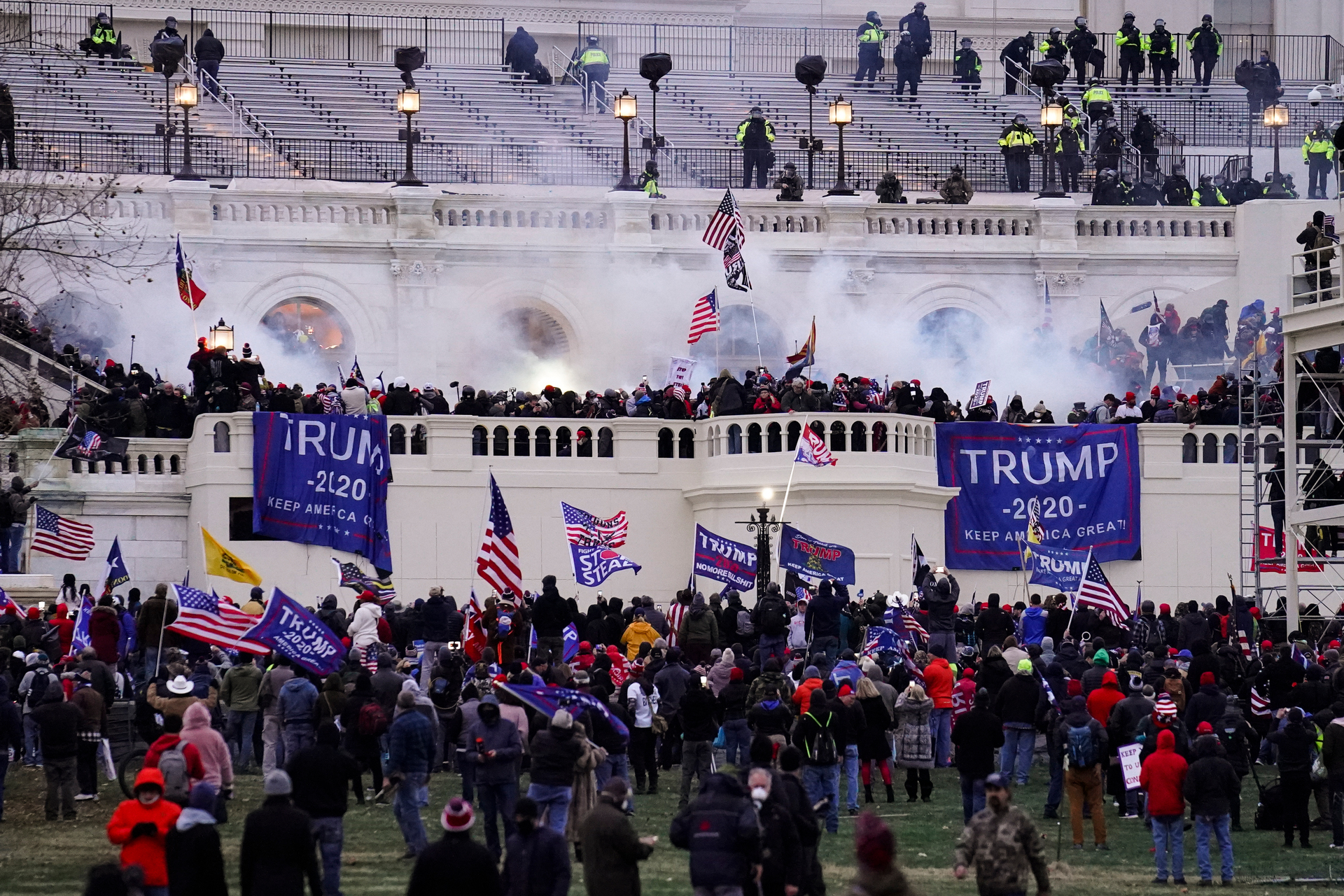 Violent protesters loyal to President Donald Trump storm the Capitol in Washington. Photo / AP
