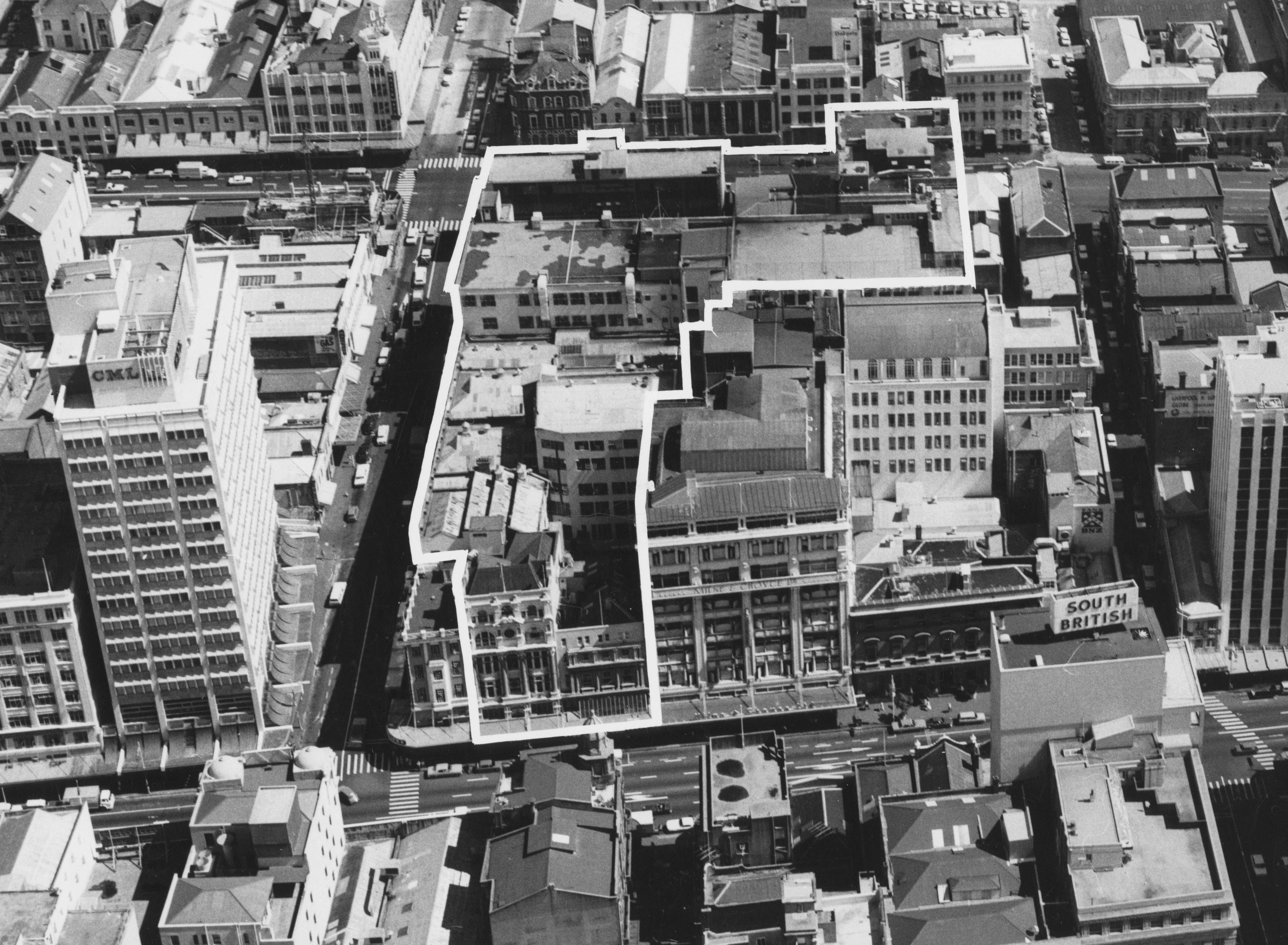 New Zealand Herald buildings on Queen St, Wyndham St and Albert St, circa late 1970s or early 1980s. Photo / Archives