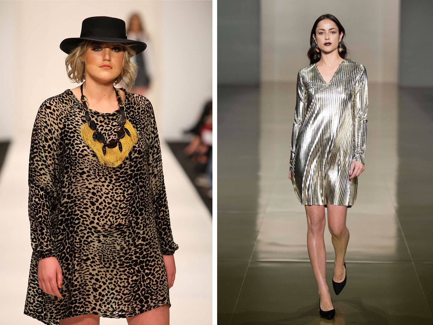 Left: Sera Lilly was one of the first designers to showcase curve models and street-casting in 2010. Right: Mercedes-Benz Presents designer for 2016, Harman Grubisa. Photos / Getty Images