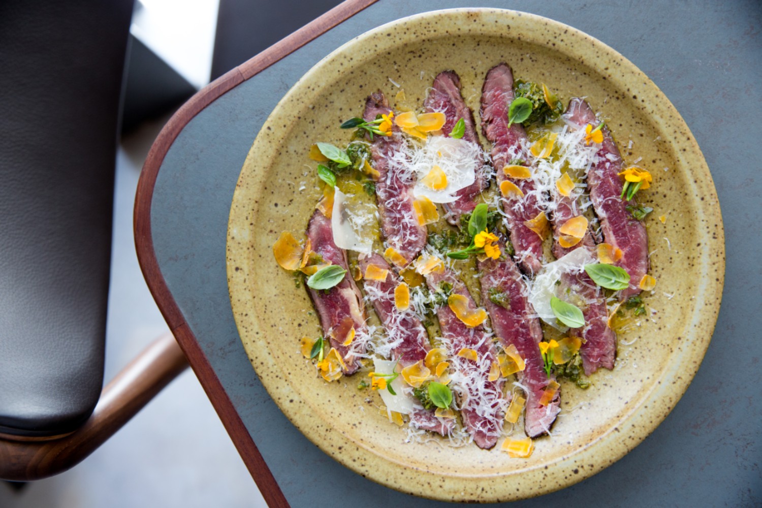 The popular beef carpaccio dish at Amano. Photo / Babiche Martens.