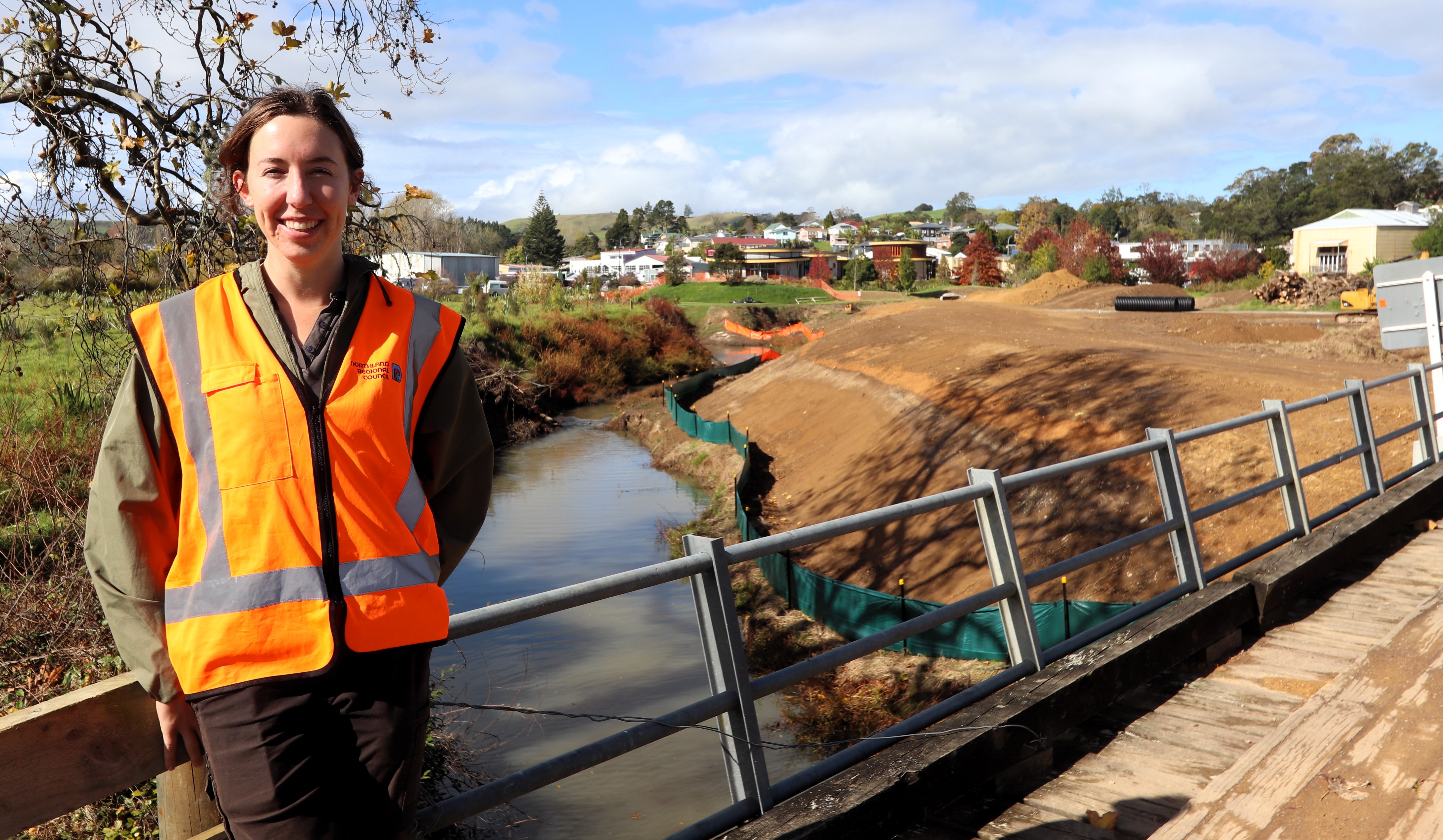 Northland Regional Council Rivers Project Manager, Meg Tyler, at the site of the project to protect low-lying business on Old Whangae Road and Kawakawa’s main street. Photo/Supplied