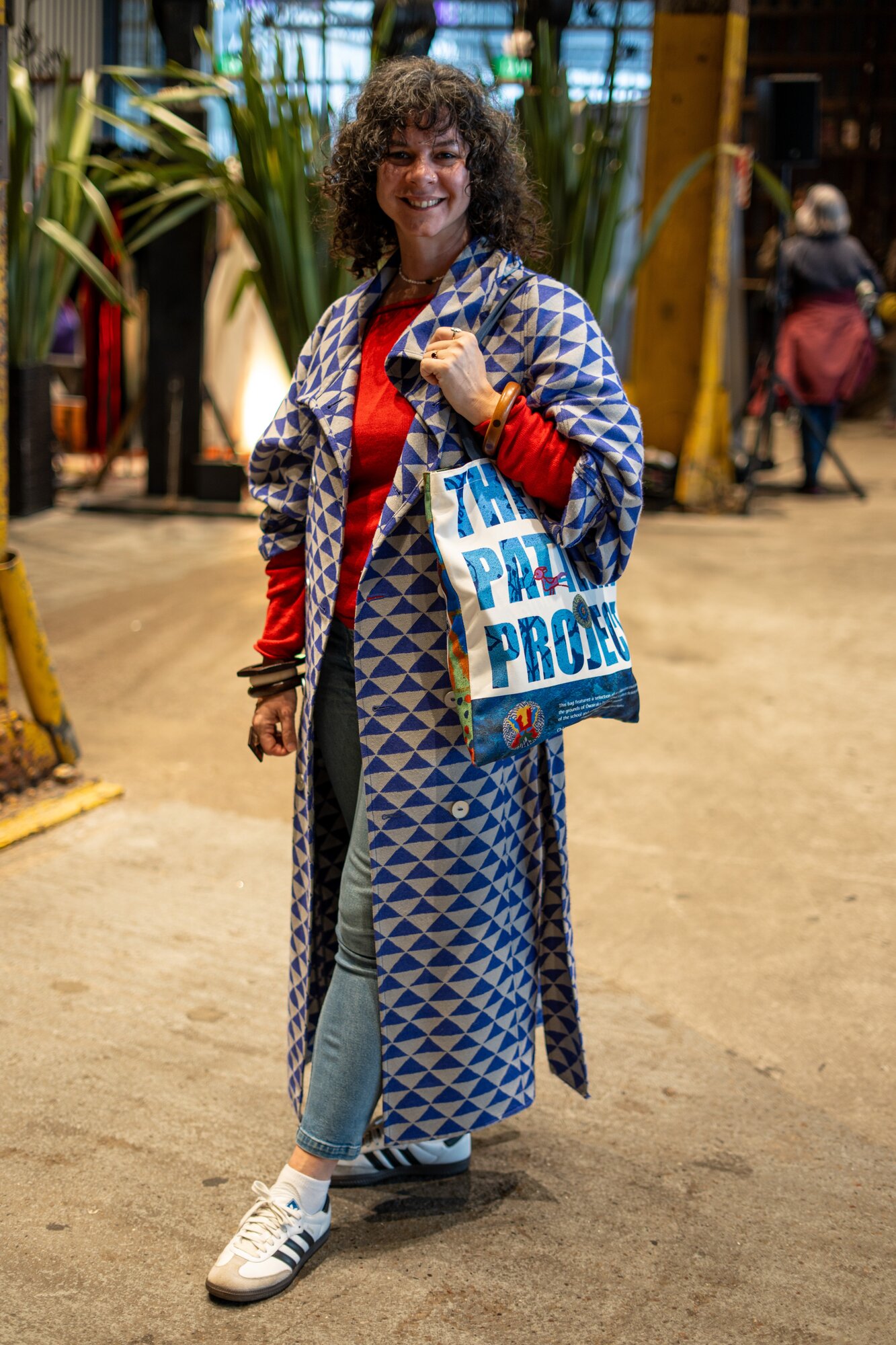 Dina Jezdic carried a tote that read The Pattern Project. It was made in collaboration with artist Sara Hughes, who worked with school kids from the Owairaka district. 