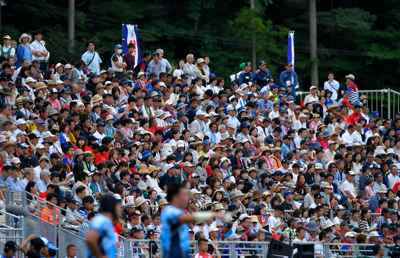 Seawaves fans cheer their team on in the Stadium opening clash against Yamaha Jubilo. Photo / Getty