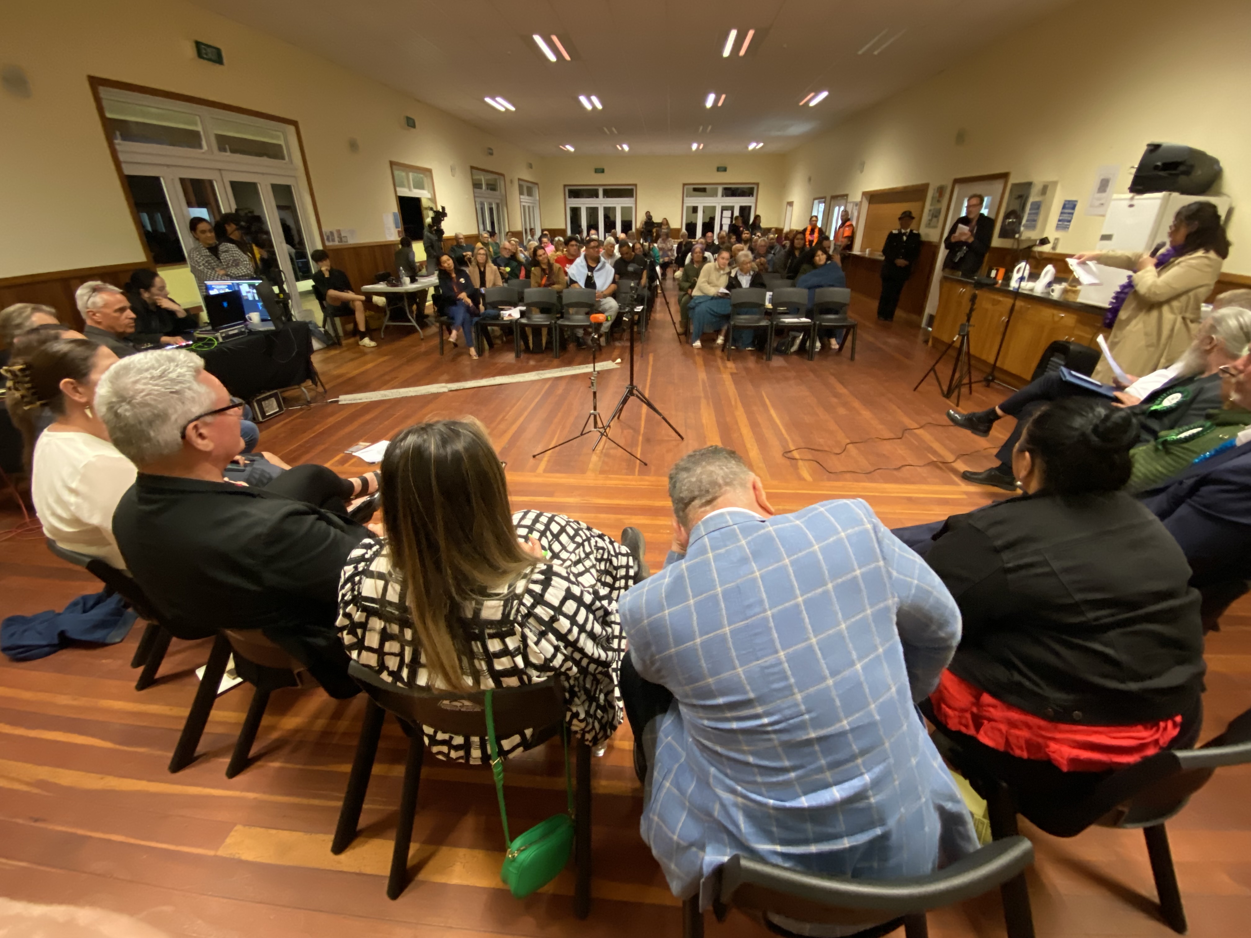 About 100 people gathered to hear the candidates speak at Otiria Marae in Moerewa. Photo / David Fisher