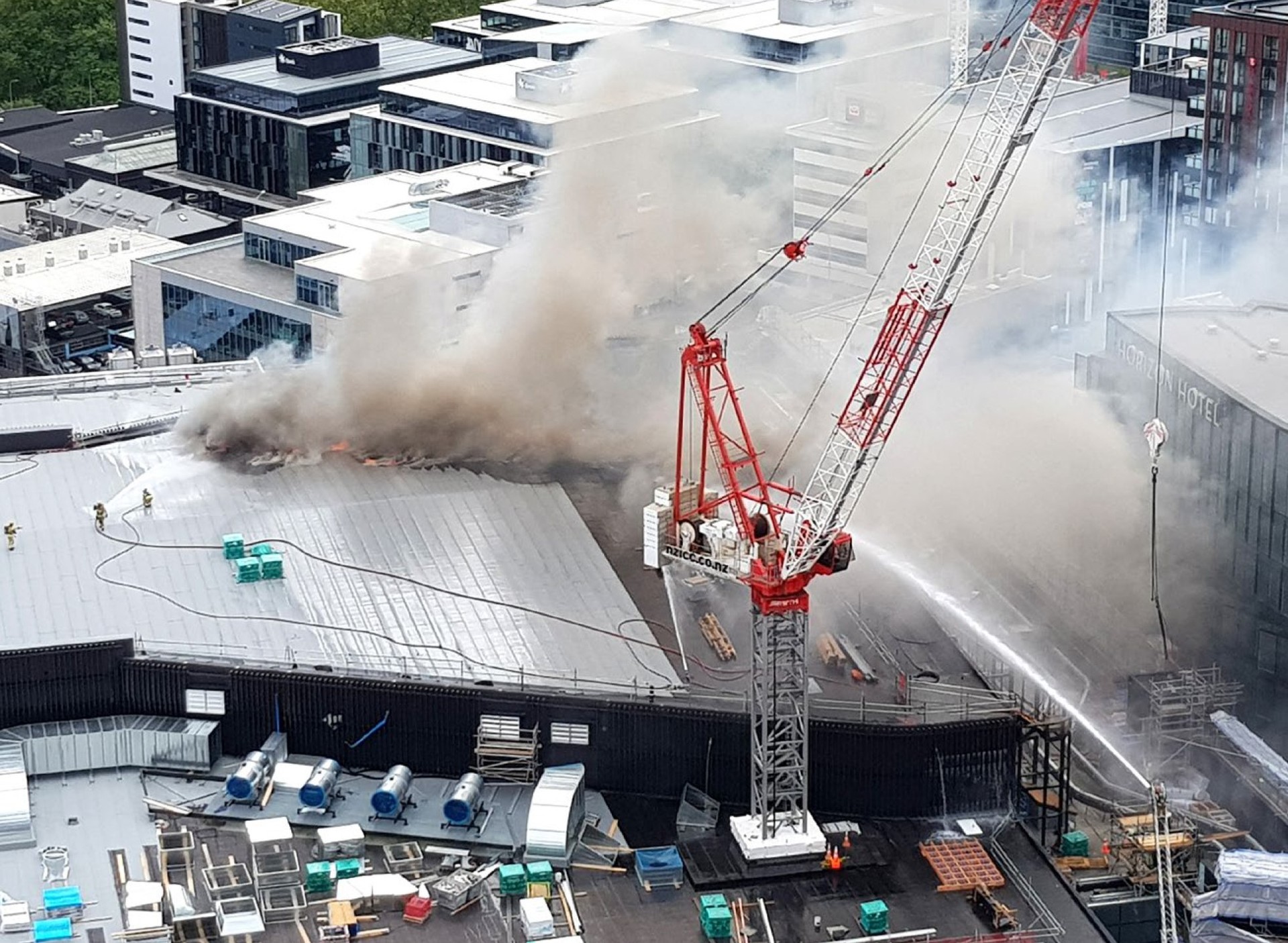 The fire response caused extensive water damage and mould throughout the International Convention Centre site. Photo / Supplied Fire and Emergency NZ