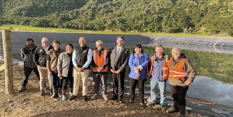 Raukokore water supply - Jason Callaghan (Hapu Chair; Director, Raukokore River Water Limited; RRWL Maintenance); Alan Connolly (RRWL Director; CFO); Glenn Stirling (Director – land owner rep); Arihia Stirling (Land Owner Chair); Hon Tama Potaka; Clive Tilby (Company Chair); Jamie Arbuckle (NZ First List MP); Dana Kirkpatrick (National MP for East Coast); Brian Ellwood (RRWL Project Manager) and me.

 Water storage like this created in Ruakokore could be created here in Tairawhiti. Pictured at the opening are (from left) Te Whanau a Maruhaeremuri Hapu chair and Raukokore River Water Limited director Jason Callaghan, RRWL director Alan Connolly, landowner representative Glenn Stirling, landowner chair Arihia Stirling, Minister Tama Potaka, RRWL chair Clive Tilby, NZ First list MP Jamie Arbuckle, National MP for East Coast Dana Kirkpatrick, RRWL project manager Brian Ellwood and Te Aitanga-a-Mahaki chief executive Willie Te Aho.