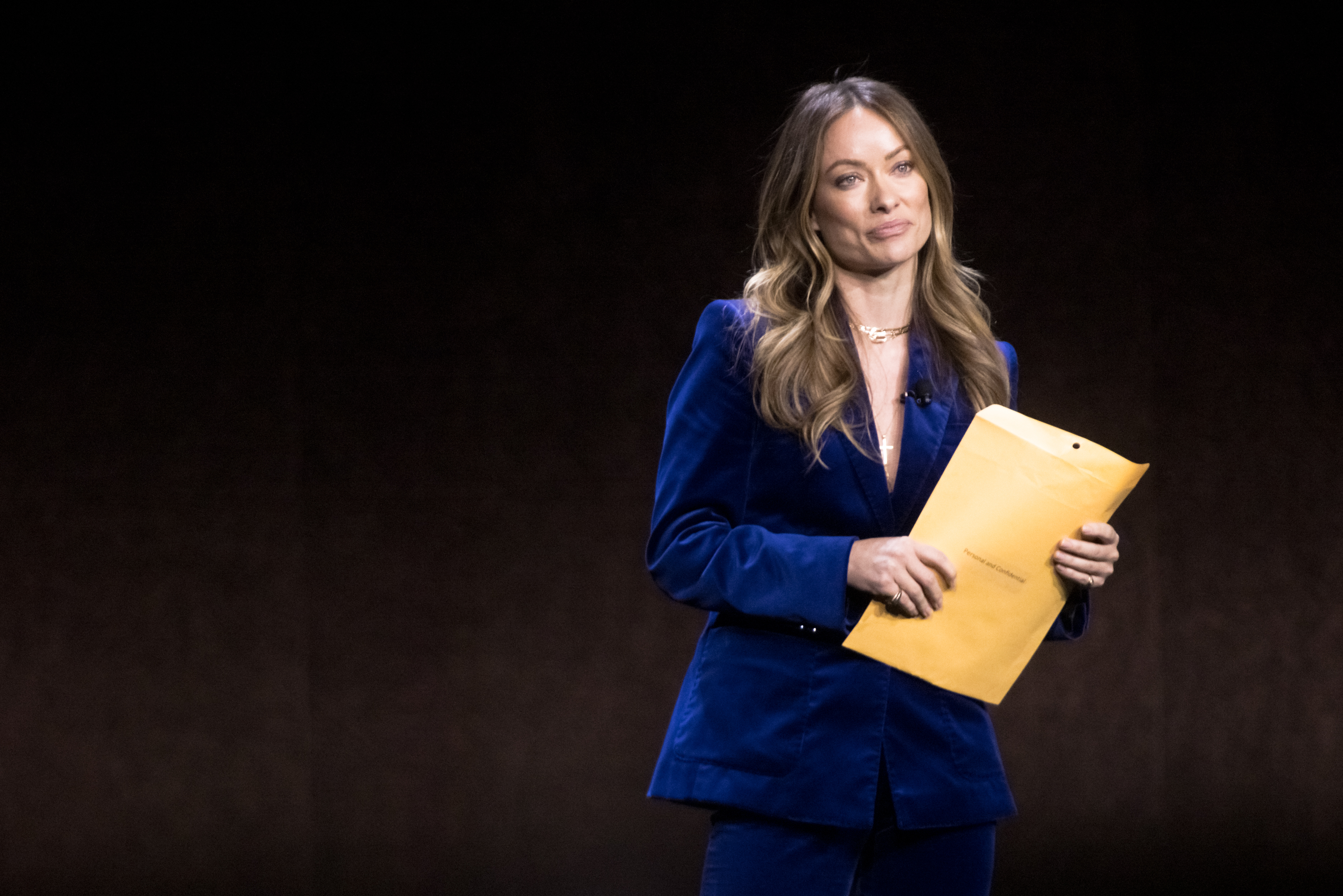 Director and actress Olivia Wilde receives divorce papers during the CinemaCon 2022 at Caesars Palace on April 26, 2022 in Las Vegas. Photo / Getty Images