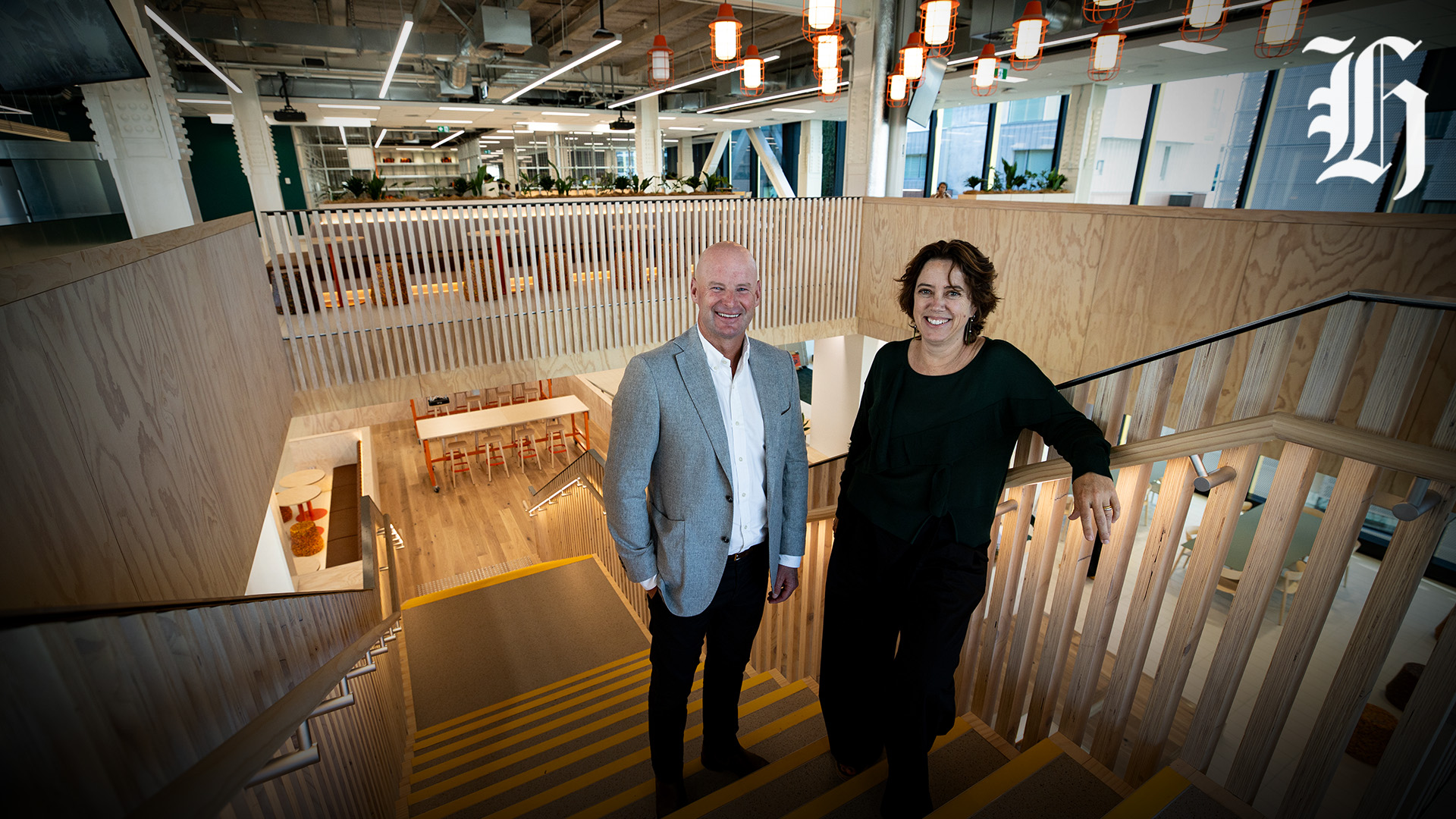 Scott Pritchard and Amelia Linzey inside the new Beca House. Photo / Dean Purcell