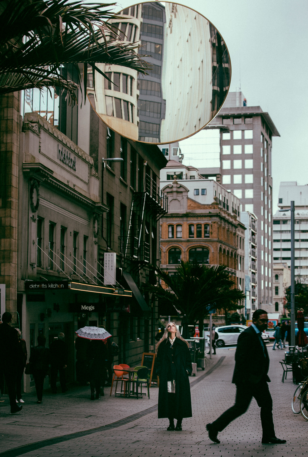 New public artwork in O'Connell St Auckland. Light Weight O with the artist Catherine Griffiths pictured at bottom. Source / Auckland Council
