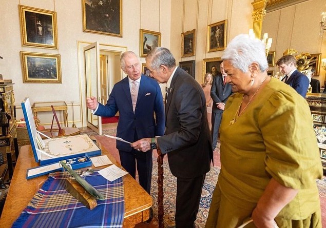 King Tuheitia and King Charles III met to exchange taonga and memories, prior to Charles' coronation.