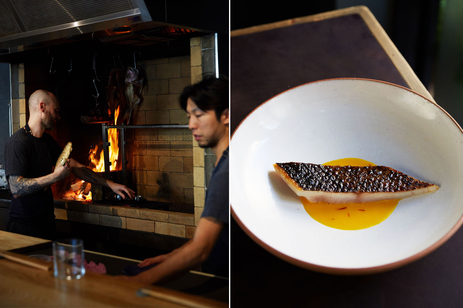 (From left) Activity in the kitchen is centred around the open fire. The South Island trumpeter. Photos / Rebecca Zephyr Thomas