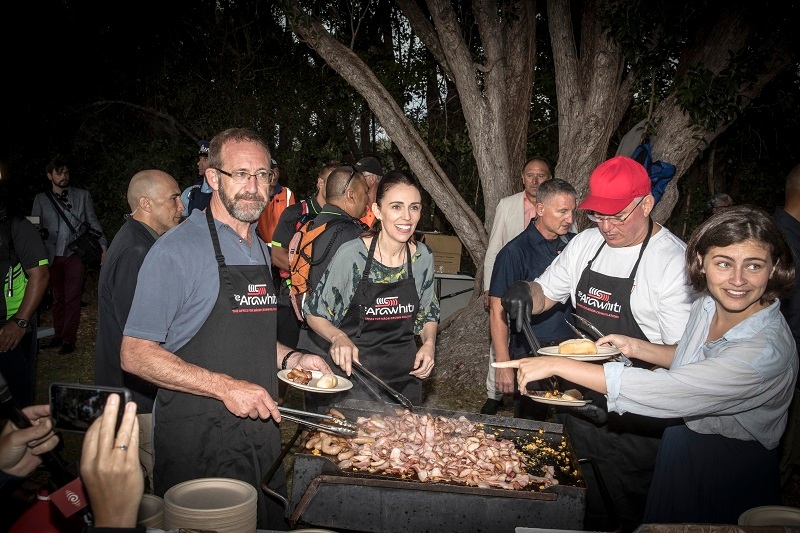Jacinda Ardern and ministers of her coalition Government cook a barbecue breakfast. Photo / Michael Craig 