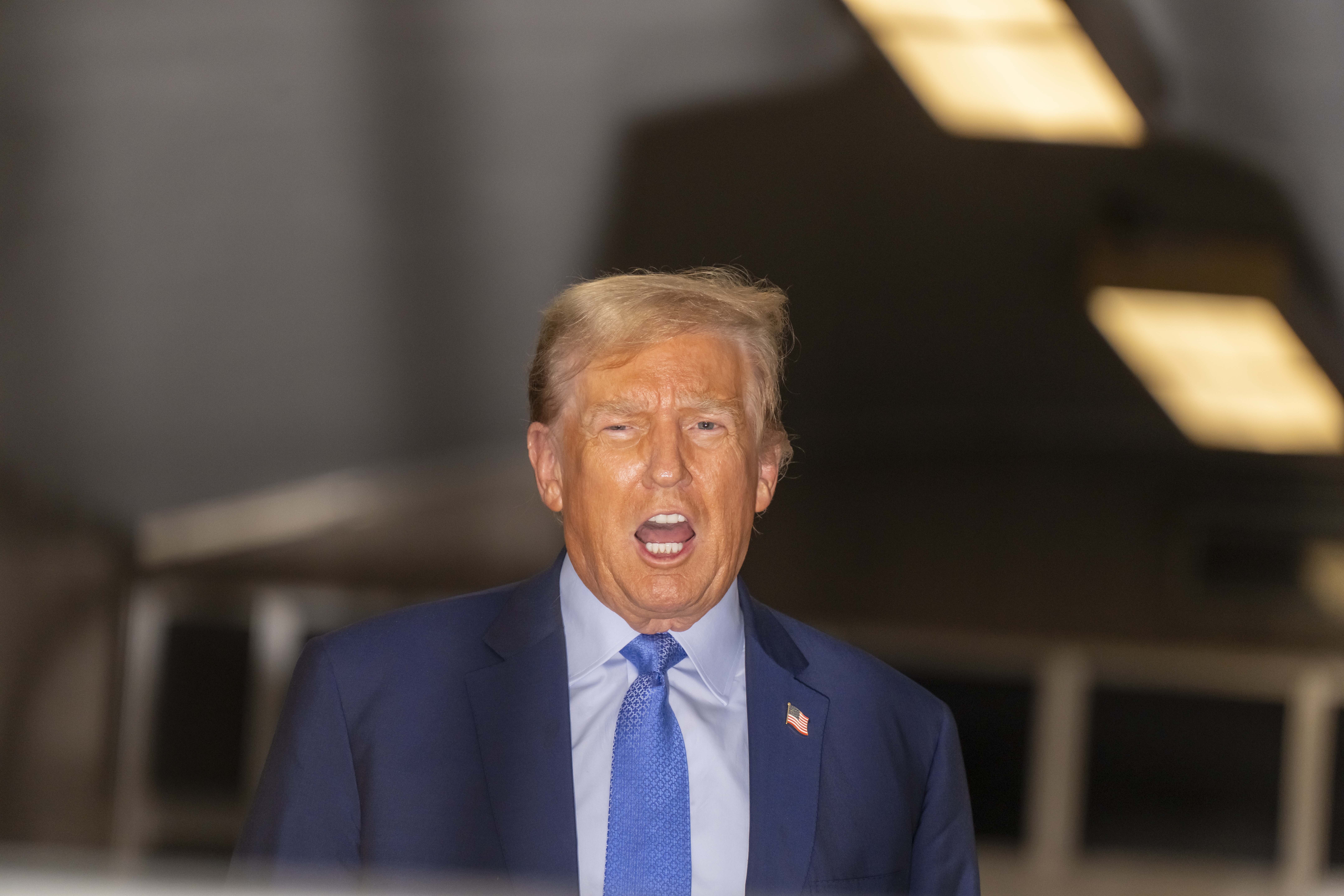 Former President Donald Trump speaks with the media at the end of the day's proceedings in his trial at Manhattan criminal court , Friday, April 26 in New York. Photo / AP