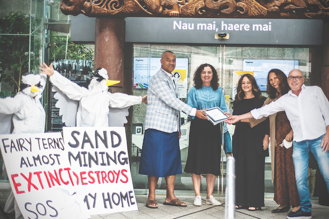 Save our Sands (SOS) protesters deliver their 15,000 signature petition against Pakiri sand mining to Auckland Council in April