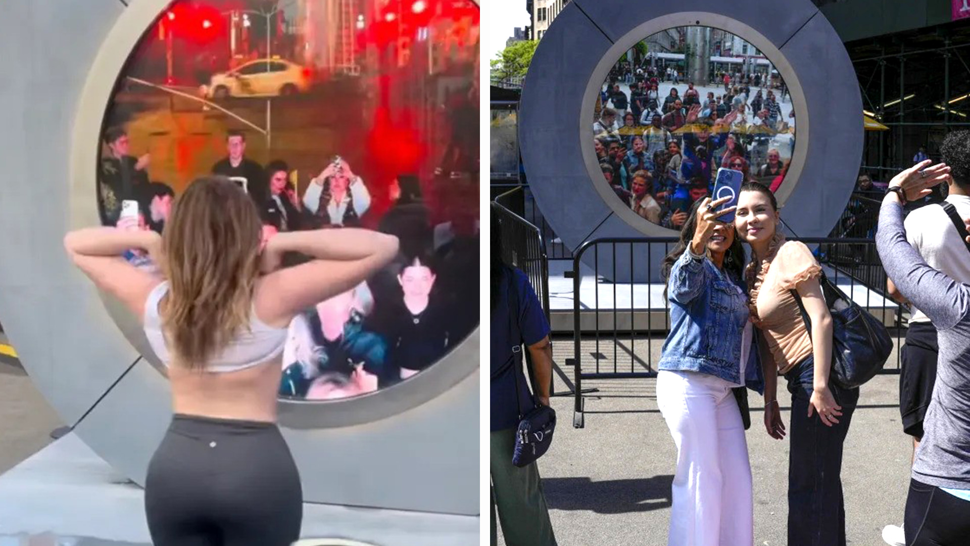 Trans-Atlantic flashing: Artwork The Portals has attracted lewd behaviour via a live intercity video link. Photo / Seth Wenig, AP; avalouiise