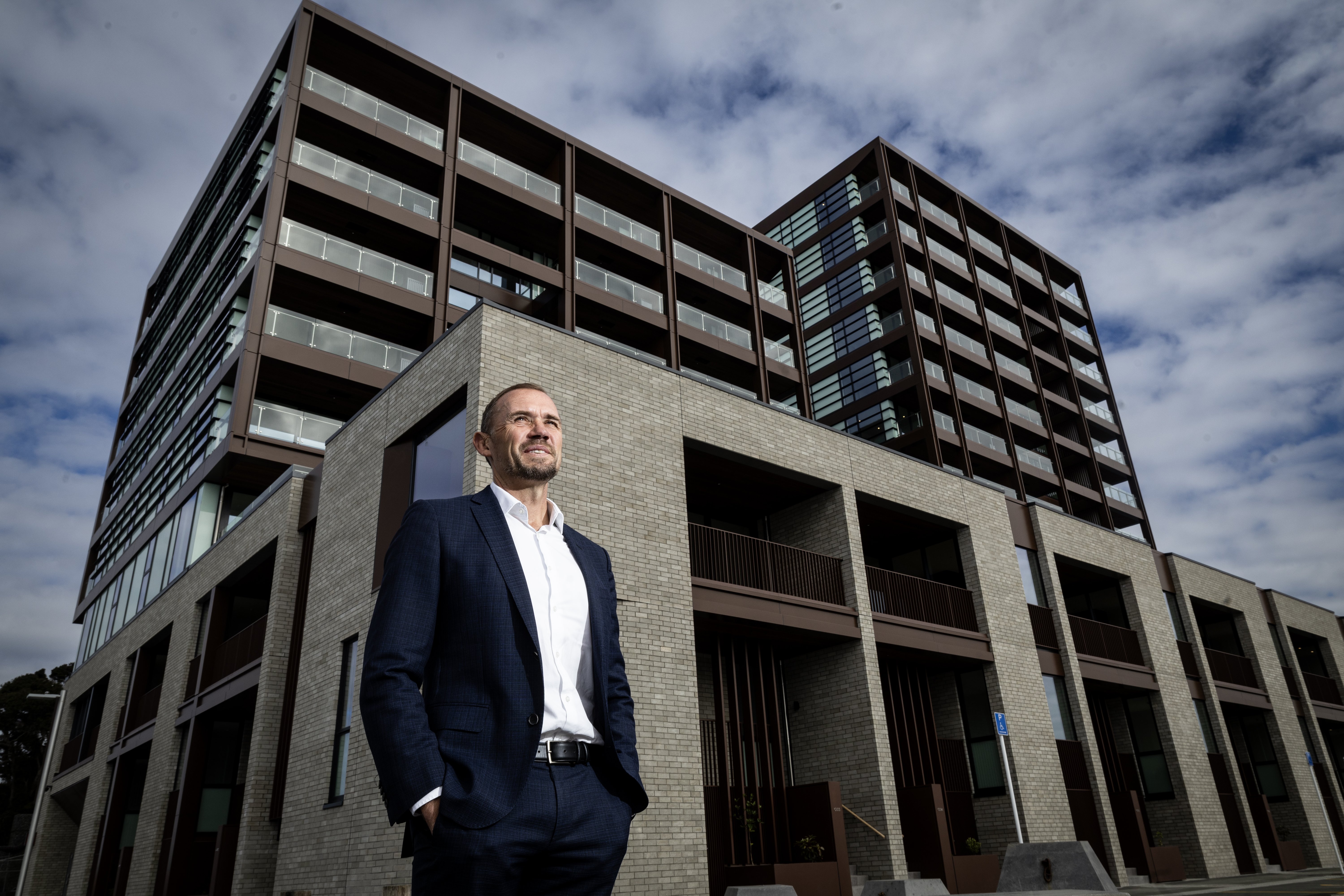 Developer Willis Bond's managing director David McGuinness at the new apartments. Photo / Jason Oxenham